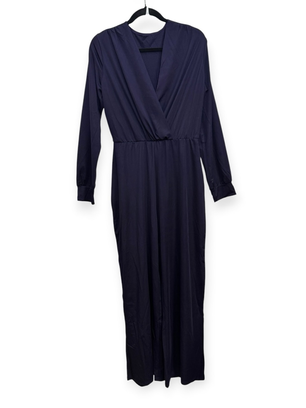Women’s Long Sleeve Navy Wrap Maxi Jumpsuit with Belt